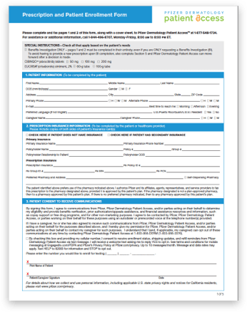 Pfizer Dermatology Patient Access™ enrollment form