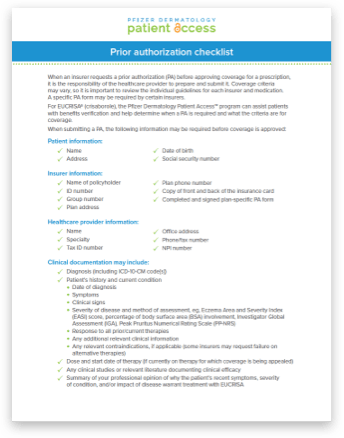 Pfizer Dermatology Patient Access™ prior authorization checklist
